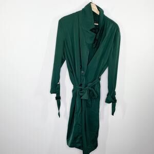 Studio Fun Green Button Front Long‎ Sleeve Belted Coat Women's Size Small S